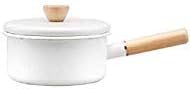 Enamel Sauce Pan Healthy White Enameled Inside Coating Iron Milk Pan and Butter Warmer with Wooden Handle Handy Pot