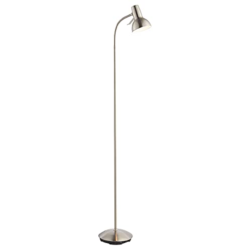 ENDON 76606 Classic Modern Amalfi Reading Standing LED Floor Lamp 7W GU10 with Adjustable Head & On/Off Switch in Satin Nickel Plate & Gloss White for Living Room/Bedroom