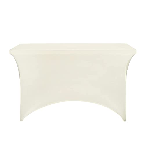 Image of FORLIFE 4Pack Spandex Table Covers,Fitted Tablecloth for Rectangular Tables, Stretch Patio Table Covers, Universal Spandex Table Cover for Wedding, Banquet, Party (4ft, Ivory)
