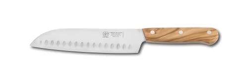 DUE BUOI SANTOKU KNIFE HOLLOW EDGE BLADE 18 CM - N690 STAINLESS STEEL - HRC 60 - OLIVE WOOD HANDLE