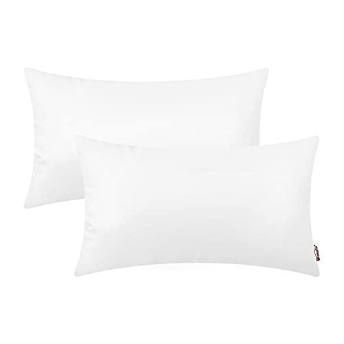 BRAWARM Faux Leather Lumbar Throw Pillow Covers 12x20, White, 2 Pack