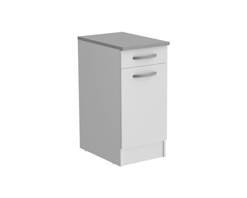 Meuble Bas De Rangement 1 Tiroir Et 1 Porte - L 40 X P 60 X H 86 Cm - Gamme Eko - Blanc