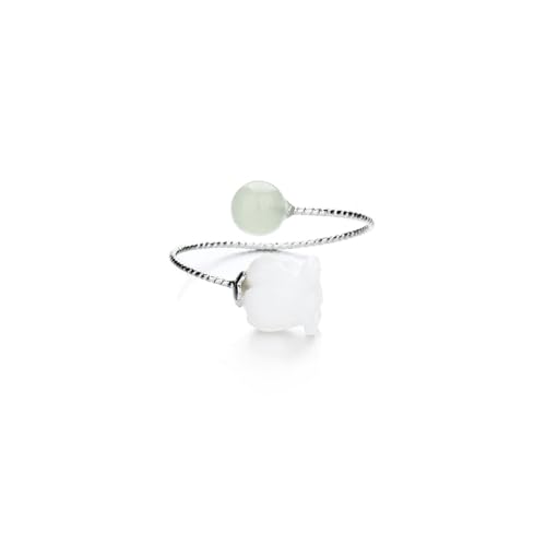 Lucky Layered Hetian Green Jade Flower Rings for Women Silver Gold Plated Lily of the Valley Flowers Twisted Stacking Statement Open Band Finger Ring Adjustable Comfirm Fit Vintage Wedding Jewelry