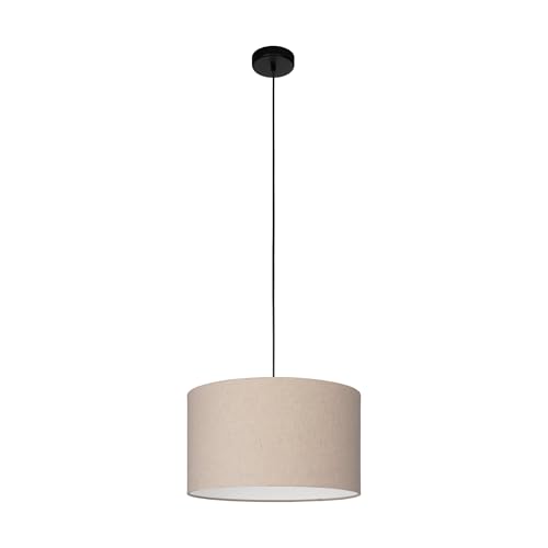 Eglo Feniglia - Lampadario a 1 luce per il tavolo da pranzo, lampadario per sala da pranzo in lino naturale e metallo nero, lampadario in tessuto con attacco E27, diametro 38 cm