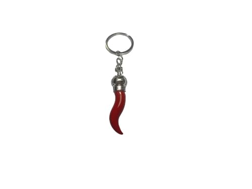 BLUSUPERSHOP Porte-clés Corne 5 cm rouge métal et émail, hamac H12, napolitain porte-chance, rouge, Taille Unique