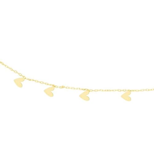 14K Yellow Gold Polished Finish Dangling Hearts Necklace with Spring Ring Clasp - 18"4