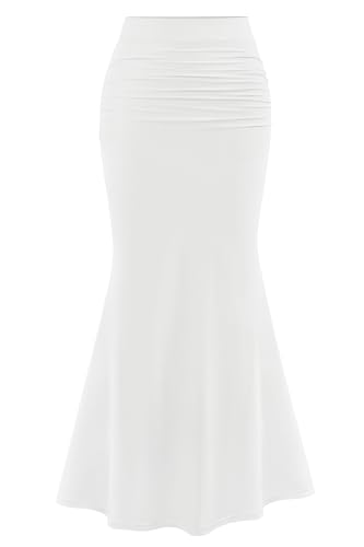 PRETTYGARDEN Women Bodycon Mermaid Skirt 2025 Spring Summer Casual Fitted Mesh High Waisted Ruched Maxi Long Going Out Outfit