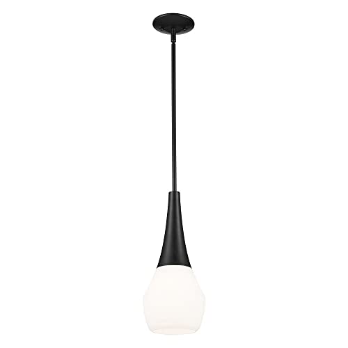 Kichler Deela 1-Light Pendant Light Fixture with Satin Etched Cased Opal Glass in Black, Modern Hanging Ceiling Light for Kitchen Island, Dining Room or Living Room (7" x 17"), 52529BK by Kichler - Image 3