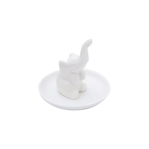 EVKILKJS White Elephant Ring Holder Dish,Ceramic Elephant Decoration For Jewelry Bracelet Earrings Ring Dish,For Women Girls Friends Christmas Mother's Day Valentine's Day Engagement Birthday Gift Cover