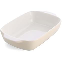 Kitchenaid Cacerolas KitchenAid Stoneware Plato para horno rectangular de cerámica antiadherente con tapa de bambú, 26 cm/1.9L, sin PFAS, salva espacio, apta para horno hasta 260°C y para lavavajillas, Almendras Crema