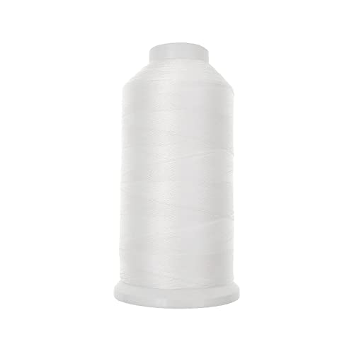 Questo filo da cucito in nylon legato di colore bianco è lungo 1371 metri, T70 69 #, 210D/3, peso netto 120 g. Il diametro del filo è di circa 0,23 mm. Dimensioni della bobina: diametro superiore di 3 cm, diametro inferiore 6,3 cm, altezza: 13 cm.