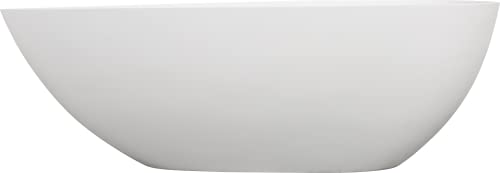 Fransoul Solid Surface Freestanding Bathtub 63X33.5 Inch, Ergonomic Stone Resin Freestanding Tubs, White Contemporary Oval Soaking Tub With Overflow And Pop-Up Drain #TOP1