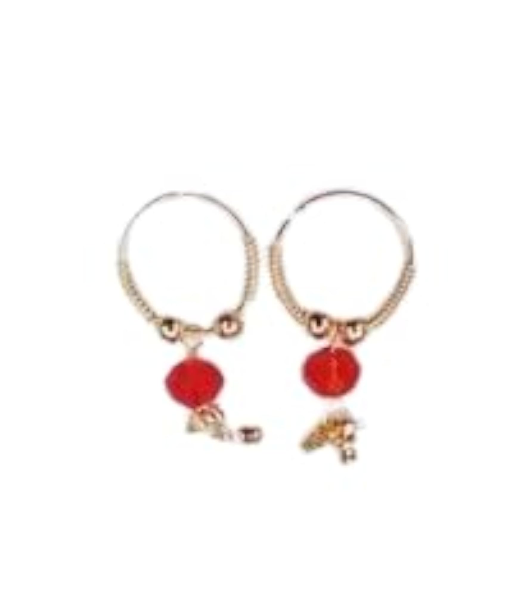Metal Round Red Earrings & Nose Ring Set for Women