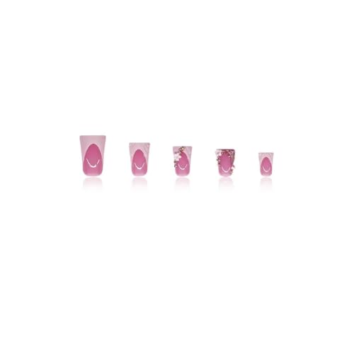 Image of French Tip Press on Nails White Fake Nails Short Nail with Rhinestone Design Flower Glue on Nails Glossy Reusable Artificial Acrylic Full Cover False Nail Duck Stick on Nails for Women Manicure 24Pcs