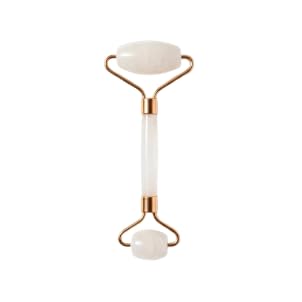 Selenite Crystal Facial Roller with Rose Gold Handle, Natural White Stone Beauty Massage Tool for Skincare, Stress Relief, Healing Energy