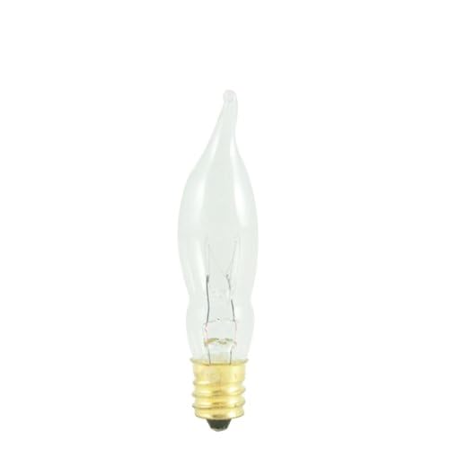 25 Pack - Bulbrite 7.5CFC/15/3 7.5W Flame Candelabra Tip Chandelier Bulb, Clear