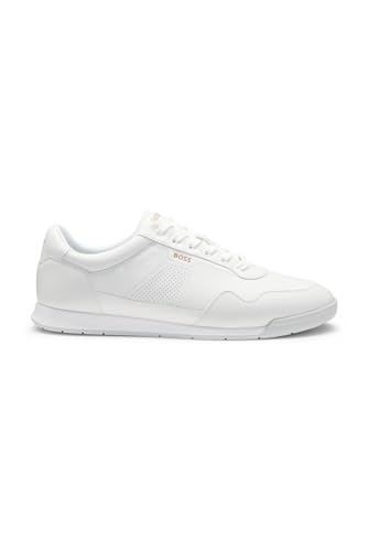 BOSS Men's Nitan ltpf Nappa Leather Trainers with Gold Branding Size, White, 6 UK