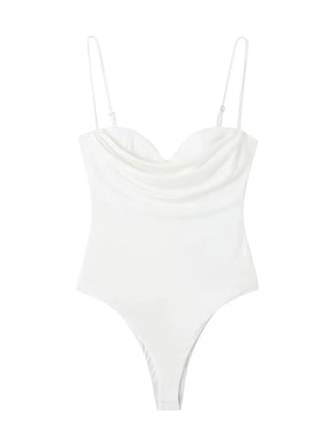 Wvapzxx Women With Sweetheart Neck Draped Bodysuits Vintage Backless Zipper Thin Straps Playsuits