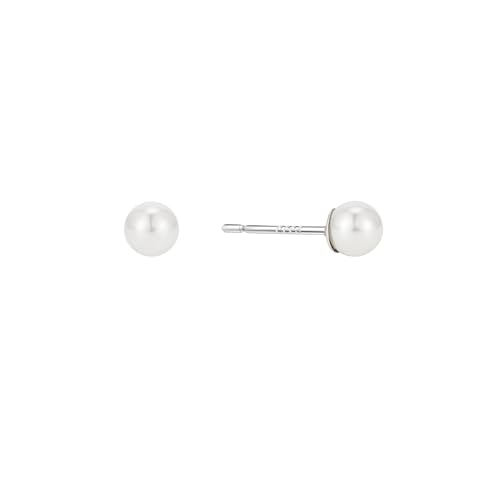 Sylph S999 Sterling Silver, White Pearl Earrings Round Stud Earring for Women, Hypoallergenic Earrings For Wedding Brides Jewelry Gift, 5MM