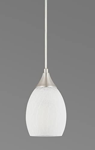 Glassland Pendant Lighting, 1 Light Mini Pendant Light in Brushed Nickel with Cracked Frosted Glass Shade, ETL Listed.