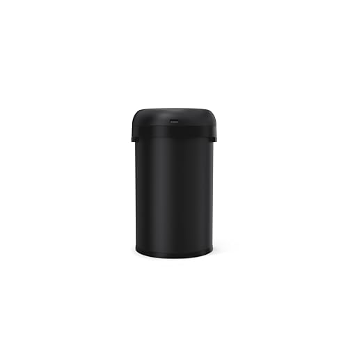 Image of simplehuman Semi-Round Open Can, 60L / 15.9 Gallon Commercial Trash Can with Flat Back for Restaurants, Cafes, Lobbies, Dent-Resistant Heavy Gauge Steel, ADA-Compliant, Matte Black Steel