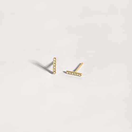 Gelin 14K Solid Real Gold Diamond Bar Stud Earrings For Women #TOP3