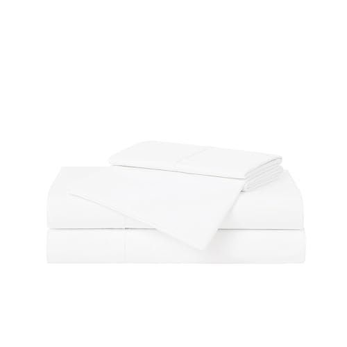Image of CANNON - Solid Percale 3 Piece Twin Sheet and Pillowcase Set - White