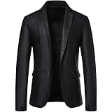 chava Men's Black Faux Leather Blazer, Slim Fit, Single Button, Notch Lapel, Smart Casual Suit Jacket-picture-19