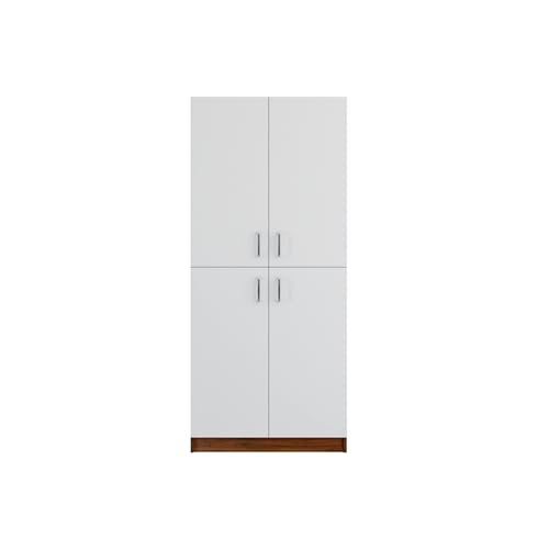 Image of VIKI Wardrobe | Wooden Almirah for Open Shelves with 4 Small Door Wardrobe (Walnut |White - 40D x 80W x 180.8H) | 1 Year Warranty | Free Assembly