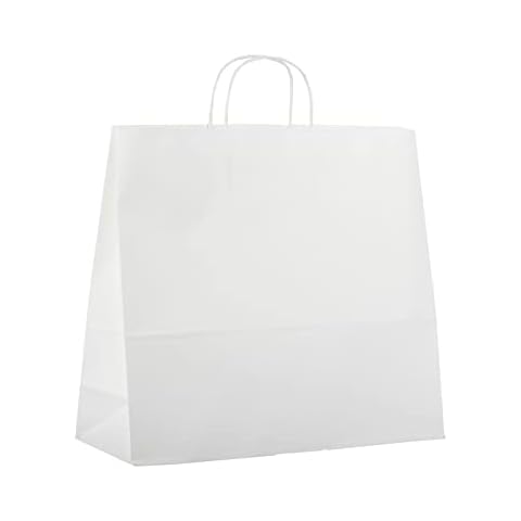 ORANGE PACKAGING White Paper Bags with Twisted Handles - Reusable Recyclable Twist Handle Paper Carrier Bags - Party Gift Takeaway Shopping Bags (32 cm X 35 cm White) Cover