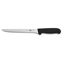Victorinox Fibrox Filetiermesser, Scharfes Küchenmesser für Fleisch und Fisch, 20 cm, Gerade Klinge, Flexibel, Rostfreier Stahl, Schwarz