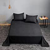 FLCA 4 Pieces Soft Microfiber Wrinkle Fade Resistant Deep Pockets Bed Sheet Set with 1 Flat Sheet and 2 Pillow Cases(Twin,Black)