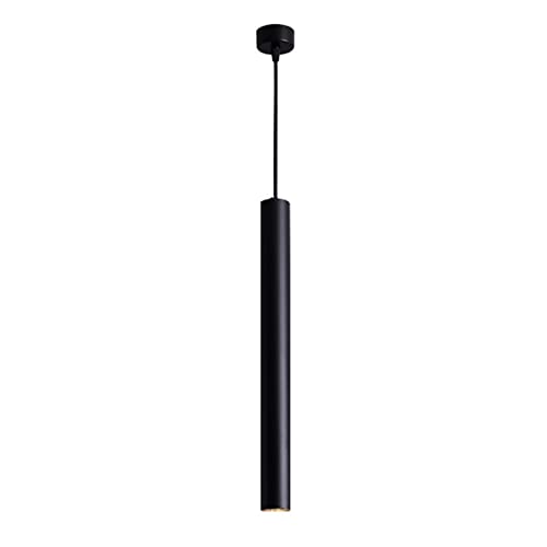 Lámpara colgante de tubo largo en aluminio negro con acabado cilíndrico minimalista
