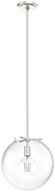 Hunter - Sacha 1-Light Brushed Nickel, Medium Size Pendant Light, Dimmable, Modern Style, Globe Shaped, for Bedrooms, Kitchens, Dining, Living Rooms - 19661