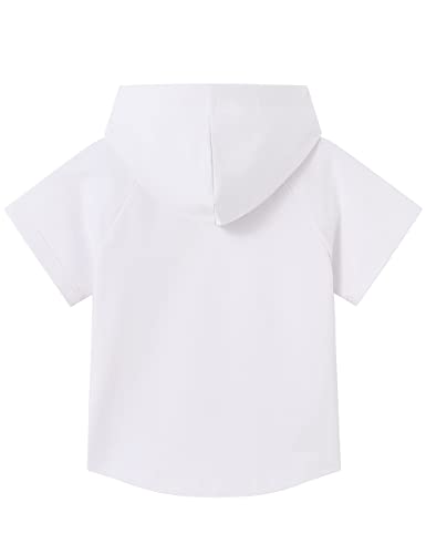 Spring&Gege Boys Light Weight Short Sleeve Hoodie Casual Solid Pullover Hooded T-Shirt With Pocket, White, 7-8 Years #TOP1