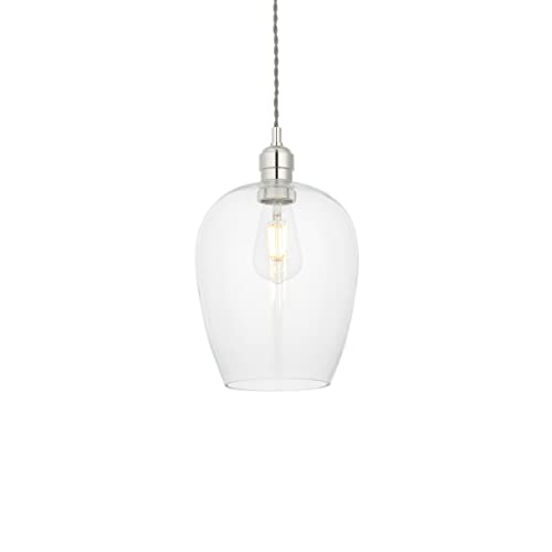 Merano Livorno Single Pendant Ceiling Lamp in Bright Nickel Plate with Glass - 10W Dimmable E27 Indoor Stylish Hanging Lighting - 21 cm Diameter