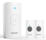 TECKNET Funkklingel, 400m Reichweite IP67 Funkklingel aussen wasserdicht, Funkklingel Batteriebetrieben mit 4 Empfängern 2 Sender, 5 Lautstärkestufen, 60 Melodien mit 4,5 Jahren Batterielebensdauer