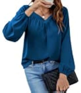 Sponsored Ad - ZOCAVIA Women's V Neckline Blouses Casual Loose Long Puff Sleeve Bow Tie Ruffle Shirts Tops