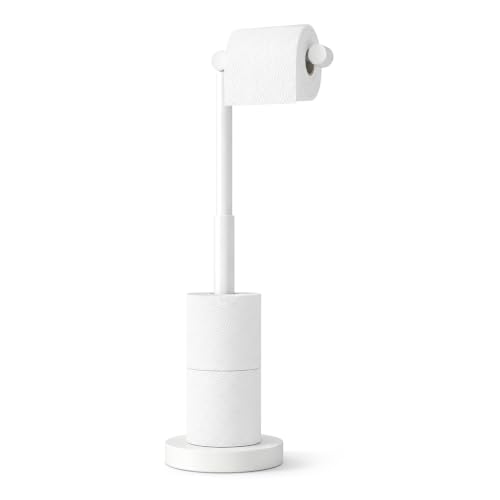YUMORE Toilet Paper Holder Stand, Minimalist Design Matte White