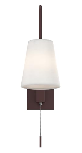 Image of Wall Sconce with Pull Chain Switch, Bedside Wall Hardwired Reading Lamps with Adjustable Sloped Arm and Fabric Linen Shade (Painted Bronze)