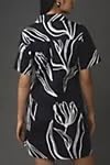 Image of Women's Short Sleeve Swing Tunic Mini Dress Button Up Blouse Shirt Summer Loose Casual Flowy A Line Short Dresses Black Flower