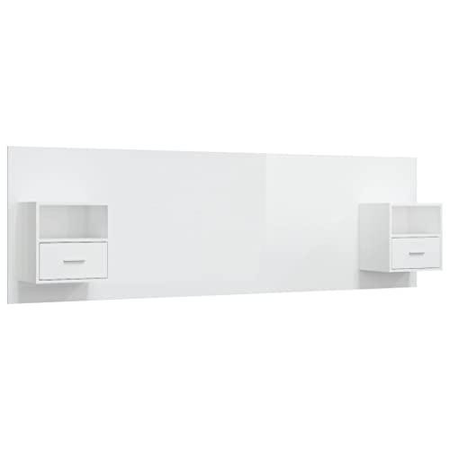 vidaXL Tête de Lit avec Armoires Accessoire de Lit Tête de Lit Flottante Murale Meuble de Chambre à Coucher Blanc Brillant Bois d'Ingénierie