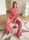 Women's 2 Piece Pant Suit Double Breasted Vest Blazer Split Wide Leg Pants Summer Casual Work Office Outfit