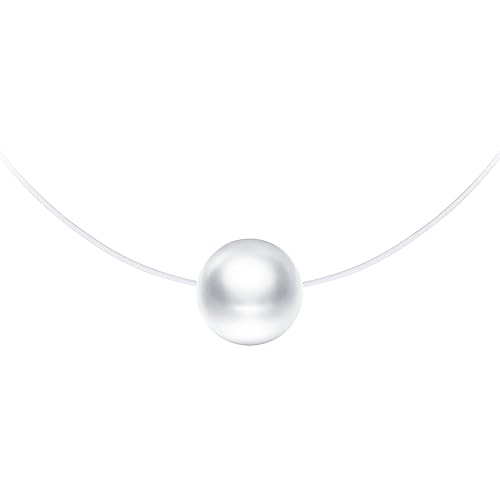 Yumilok Femmes Filles Collier Pendentif Perle en Argent 925 Élégant Serti de Perle Collier Ras-du-cou avec Chaîne de Nylon Transparent Design Unique Collier...