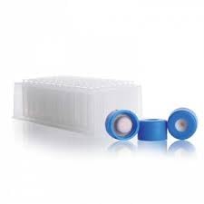 07-8070B-1200 Polypropylene µLPlate Deep Well Plate Component Kit, Clear, 1.2 ml, Round Insert Installed and Blue Cap with PTFE/Silicone Septa