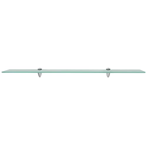Image of Floating Glass Shelf, Clear Tempered Safety Glass Wall Mounted Display for Bathroom & Bedroom Decor, 7.9x35.4x0.3 Inch Rectangular Modern Storage Solution, High-Gloss Finish
