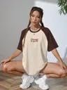 Image of JUNEBERRY 100% Pure Cotton Oversized Fit Drop Shoulder Graphic Printed Raglan Sleeves Boyfriend T-Shirt for Women (Sizes: S to 2XL)
