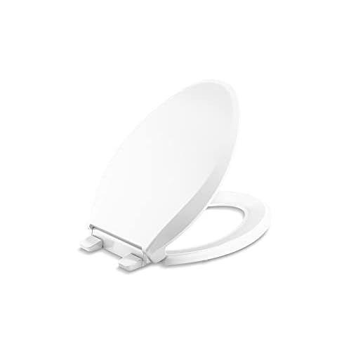KOHLER 4636-RL-0 Cachet ReadyLatch Elongated Toilet Seat, Quiet-Close Lid and Seat, Countoured Seat, Grip-Tight Bumpers and Installation Hardware, White, 18.04"L x 14.18"W