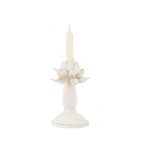 COCCOLE DI CASA Candeliere Porta Candela Resina CYNARA Avorio Shabby Ø11xh17 cm