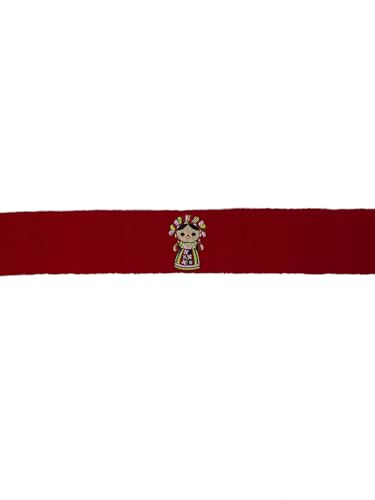 Mexican Folk Art Embroidered Belt, Red, Traditional Doll Design3